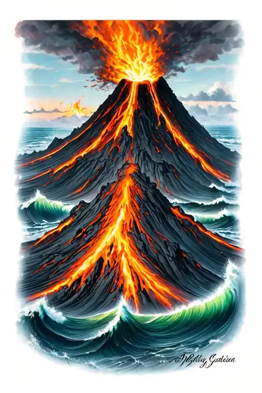 Volcano Flowing Lava Into Ocean