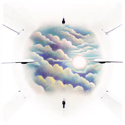 Inside Airplane Window With Sunset Clouds