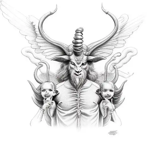 Full Baphomet With Children Looking At Him