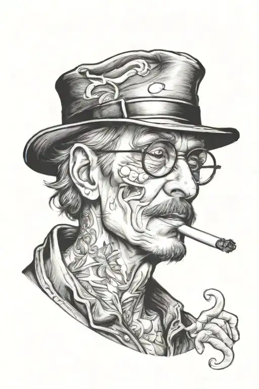 A Realistic Portrait Tattoo Of A Famous Cartoon Character Smoking A Joint