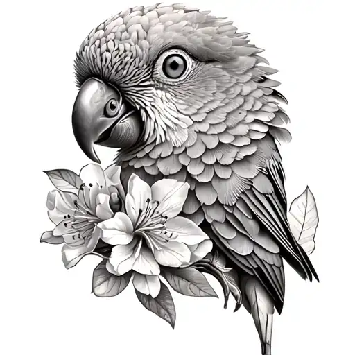 A Sun Conure With Azalea Flowers