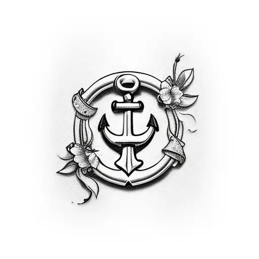 Realistic Anchor With Daffodil And Topped With Cowboy Hat