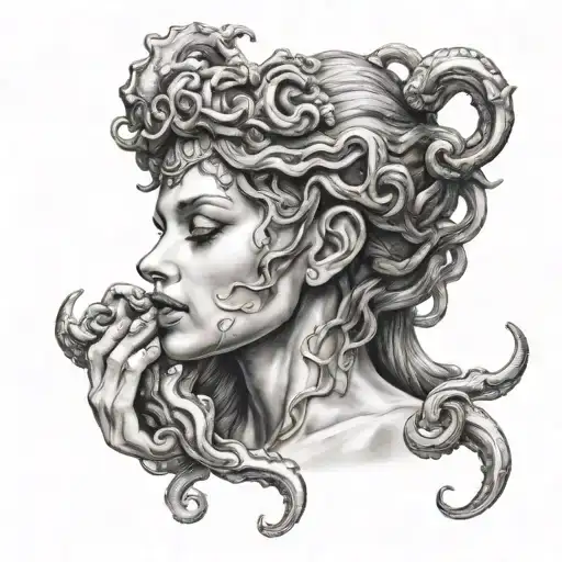 Medusa Holding A Human Heart To Her Face While Crying