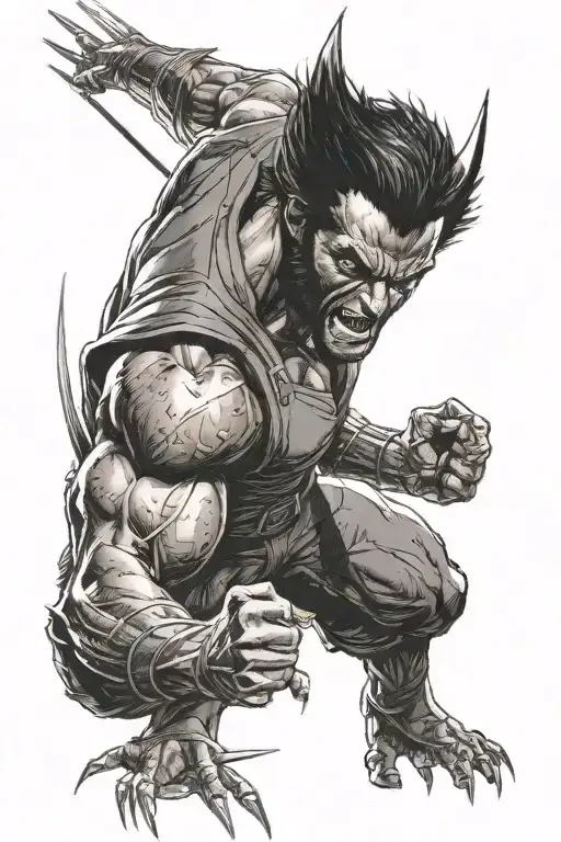 A Dotwork Portrait Of Wolverine In A Dynamic Action Pose