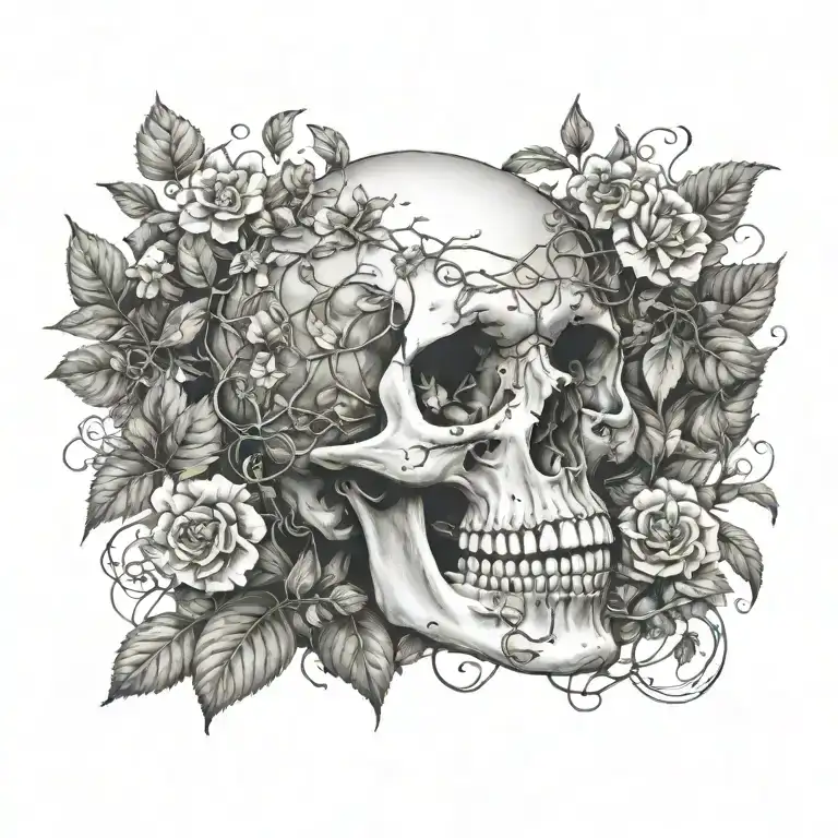 Skull Surrounded By Poisonous Plants Intertwined Within