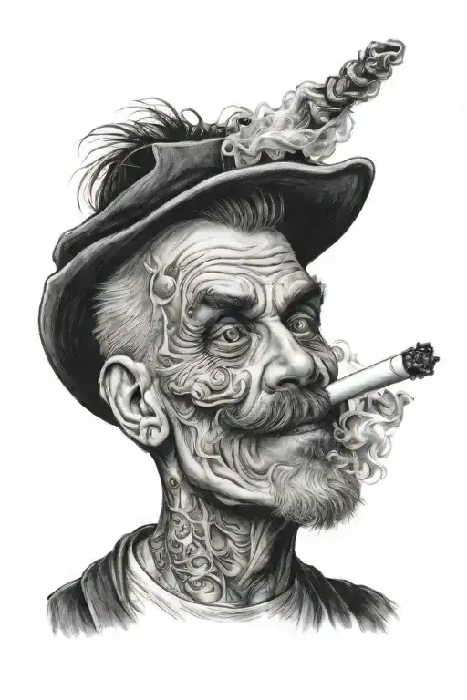 A Realistic Portrait Tattoo Of A Famous 80S Or 90S Movie Character Smoking A Joint