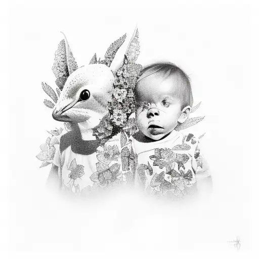 A Realistic Portrait Of Your Two Children Surrounded By Vibrant Flowers And Hummingbirds