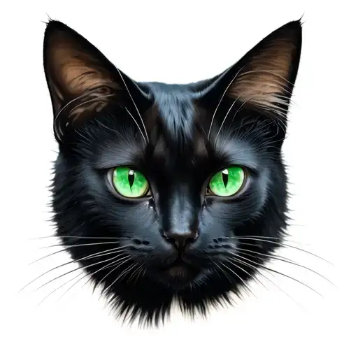Black Cat Ears Lowered Green Eyes Looking Straight