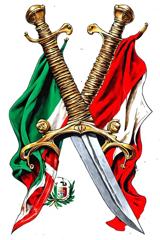 Polish Flag And Italian Flag Intertwined With A Sword Through