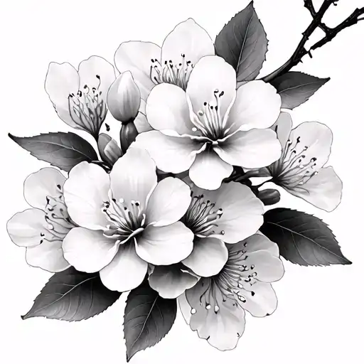 Japanese Cherry Blossoms Pedals Black And White