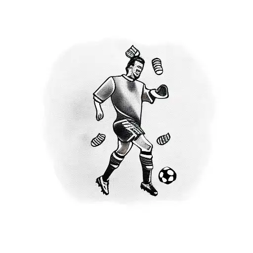 A Minimalist Tattoo Of A Soccer Player Juggling Beer Bottles