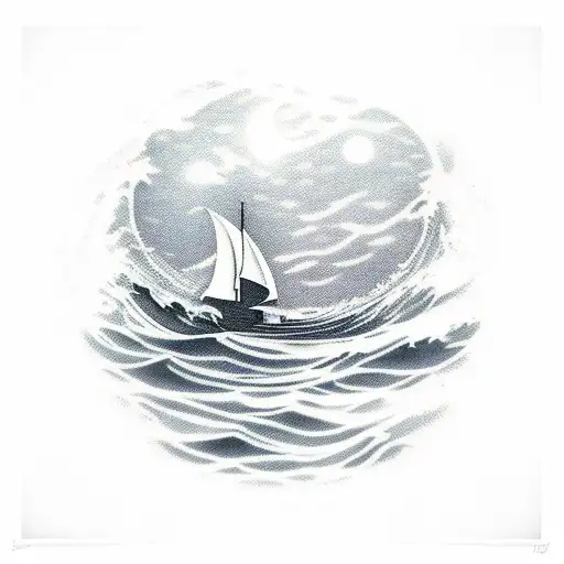 A Moonlit Ocean Scene With A Psychologist's Chair Floating On A Wave