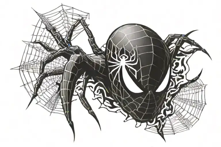 A Blackwork Design Of Spiderman's Spider Logo With A Comic Book Style Background
