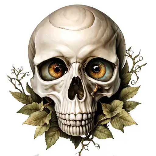 Earthy Grounded Skull Vines Snail Through Eye Socket