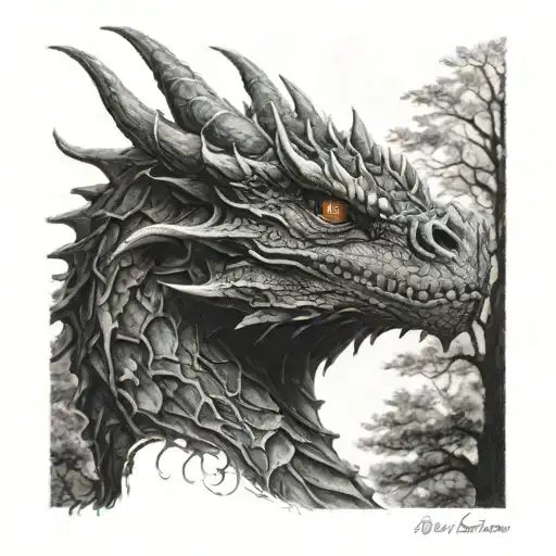 A Detailed Portrait Of A Dragon Emerging From The Depths Of A Dark Forest