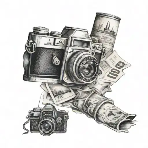 Vintage Camera And Printed Vacancy Pictures And Water And City