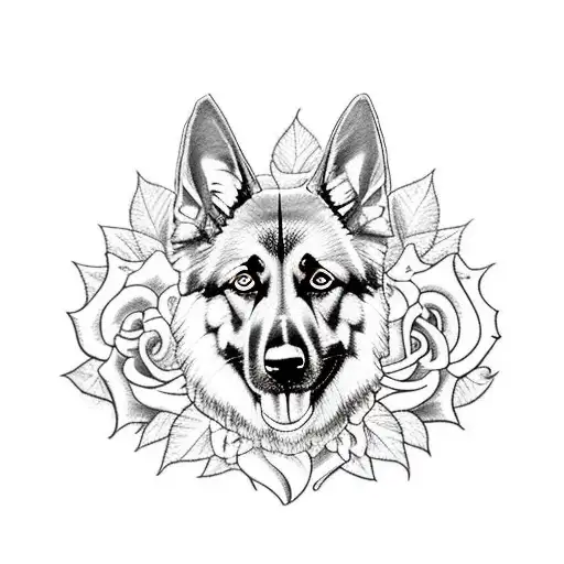 German Shepherd With Roses