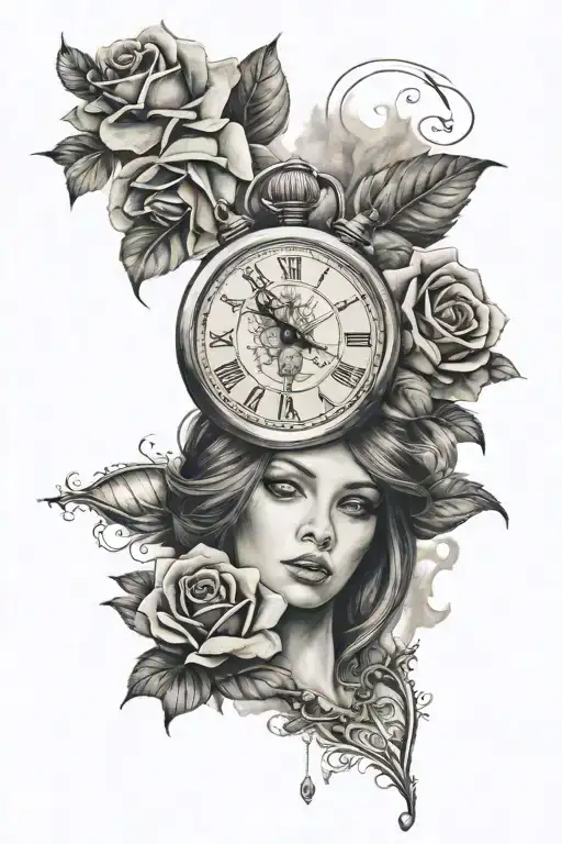 Girl With A Watch And A Rose