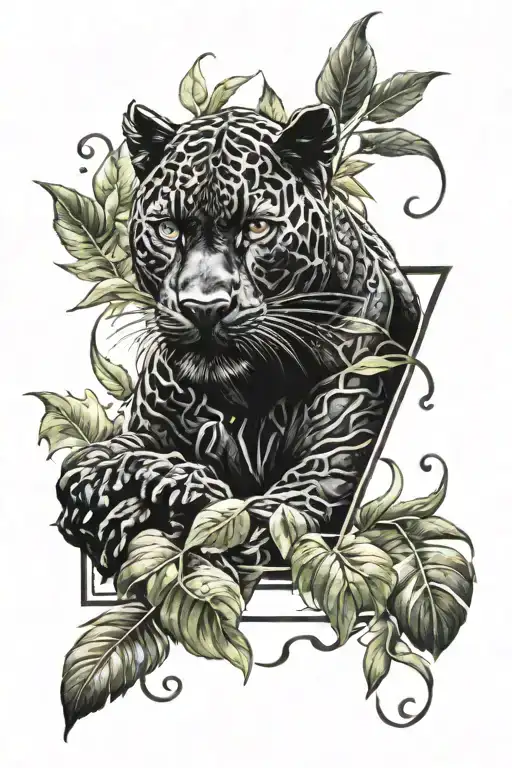 Black Panther Covered With Leaves And Letter G On Bottomt