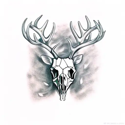 Deer Skull With Antlers And Barb Wire Wrapped Around It