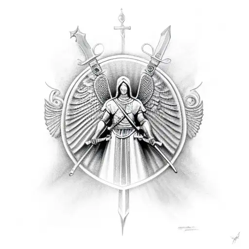 Male Guardian Angel With A Sword And A Shield