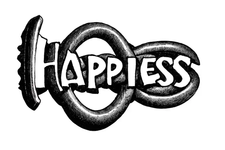 Horizontal Key Whose Stem Turns Into A Word Happiness With A Vertical Knot