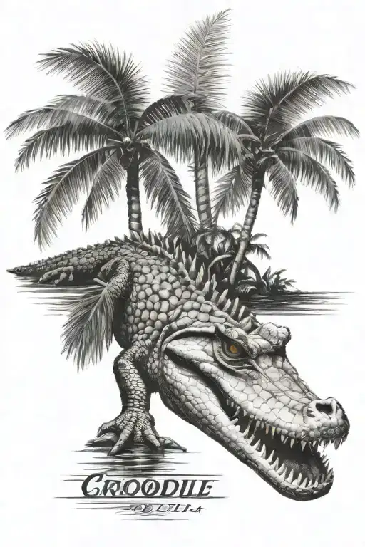 Crocodile And Palm Tree