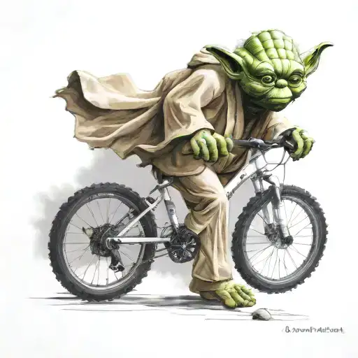 A Yoda From Star Wars Doing Mountain Bike