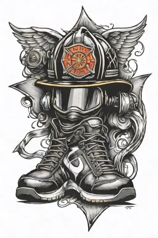 Firefighter Helmet Shield And Nike Sneakers