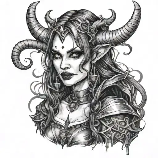 Beautiful Goth Girl In Medieval Style With Horn And Devilish Smile