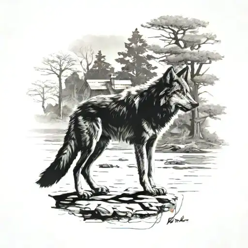 With Shadow Of A Wolf Behind Him