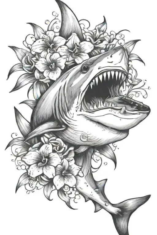 Shark With Black Orchid Flowers