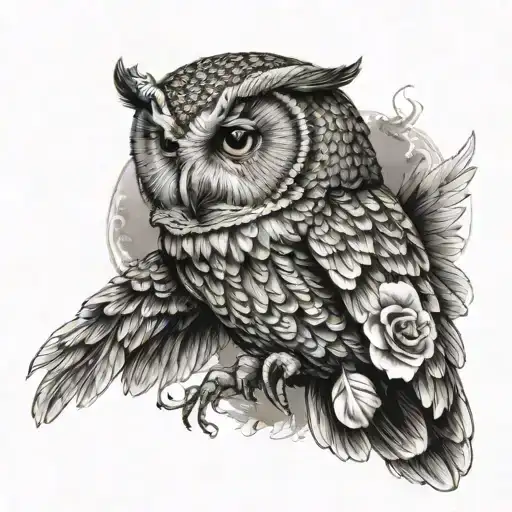 Owl With Wings Spread And Skull