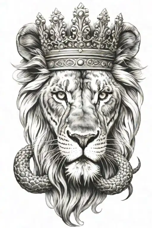 A Realistic Lion With Snakes For A Mane Wearing A Traditional Crown
