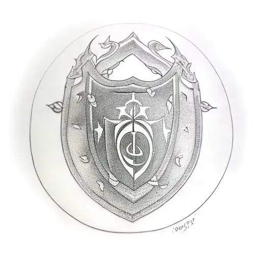 Horn Of Gondor Laying On Boromir's Shield Under A Cherry Tree About To Blossom