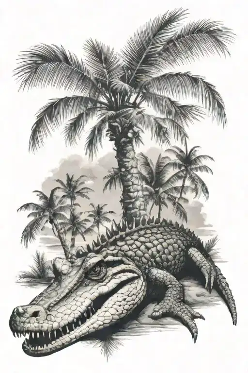 Crocodile And Palm Tree
