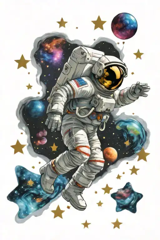 Astronaut Floating With Colorful Stars