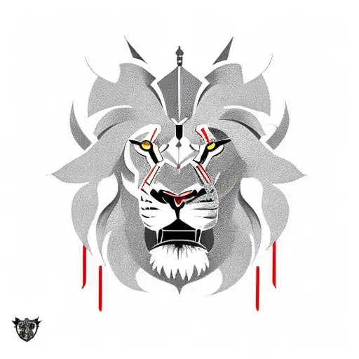 Armor With Lion Face In It And Three Red Lines Through The Lion