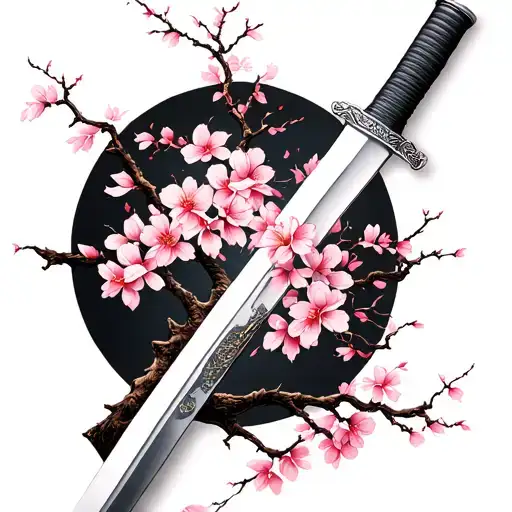 Broken Katana On Sakura Tree