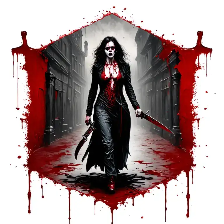 Woman Full Body Bloody Jack The Ripper Walking Knife