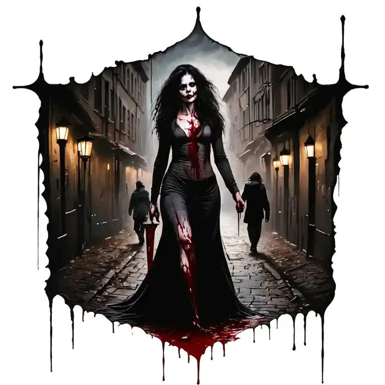 Woman Bloody Knife People Jack The Ripper Walking Away