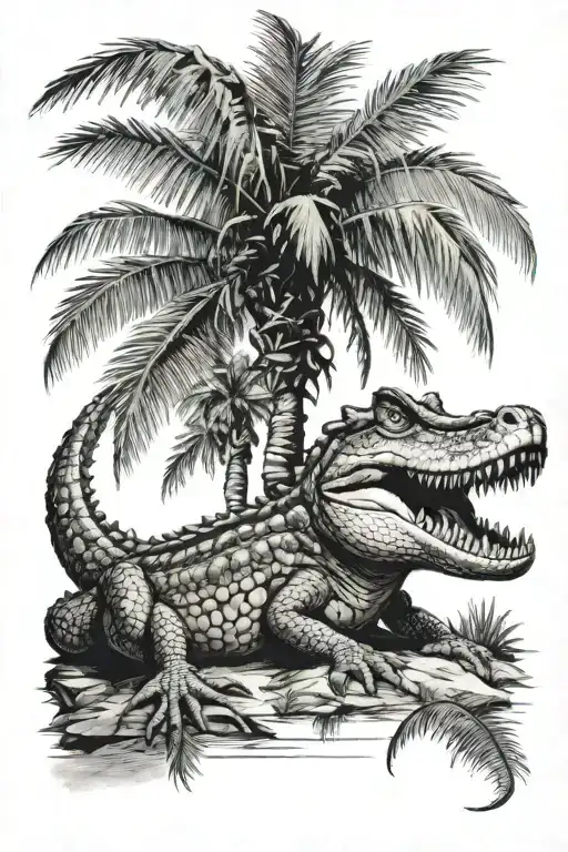 Crocodile And Palm Tree