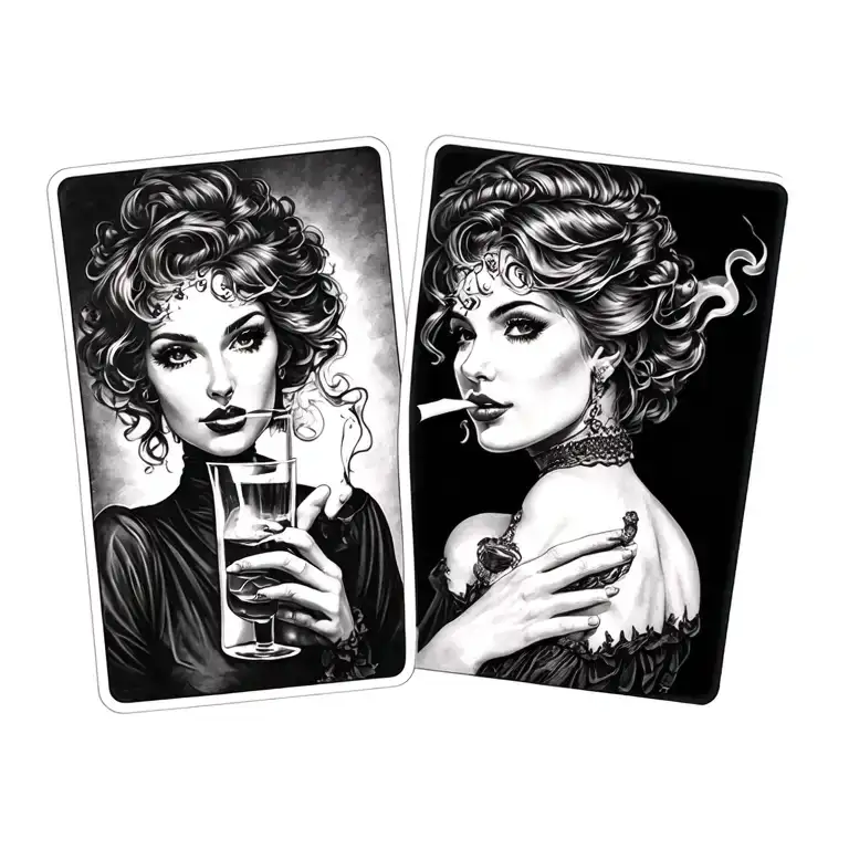 Cards Woman Alcohol Smokes Old School