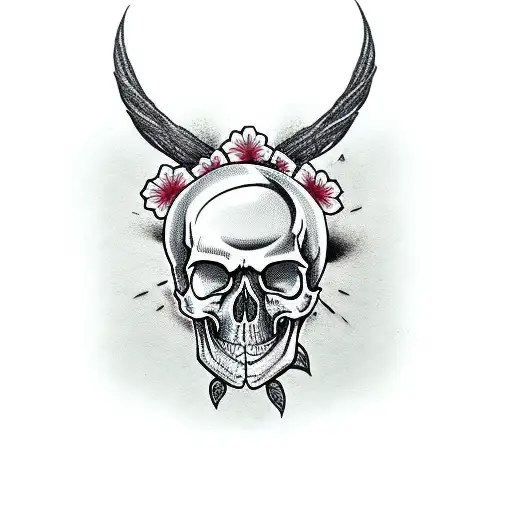 Gothic Skull With Hawaiian Rose