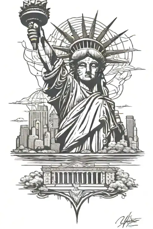 New York Buildings Knicks Logo Statue Of Liberty Face