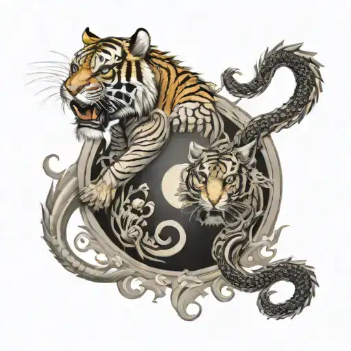 Tiger Dragon Yinyang Symbol Incorporating Elements