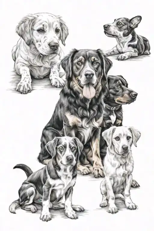 A Realistic Portrait Of Your Grandchildren Playing With Your Beloved Dogs