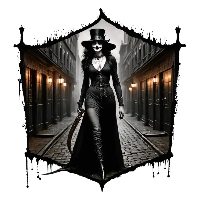 Woman Full Body Jack The Ripper Walking Knife Surrounded