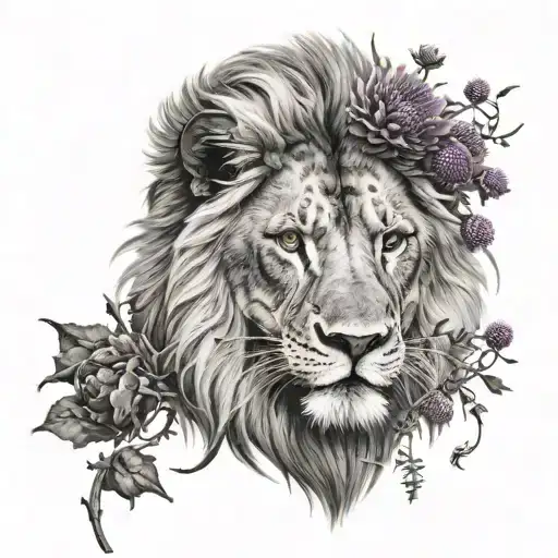 Lion's Face With Scottish Thistles