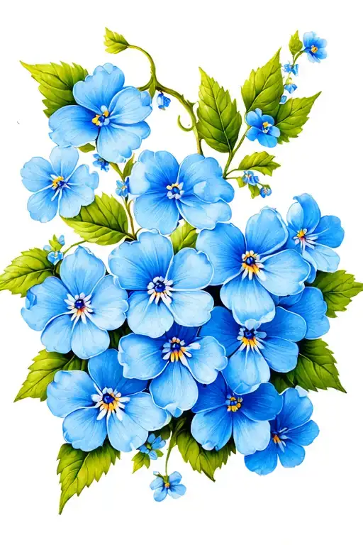Scrolling Vine With Large Blue Forget-me-nots